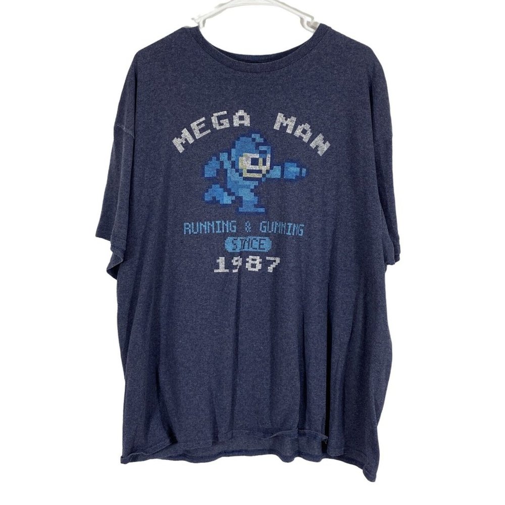 Megaman Running And Gunning Since 1987 Mens Blue Graphic Casual T Shirt Size XXL